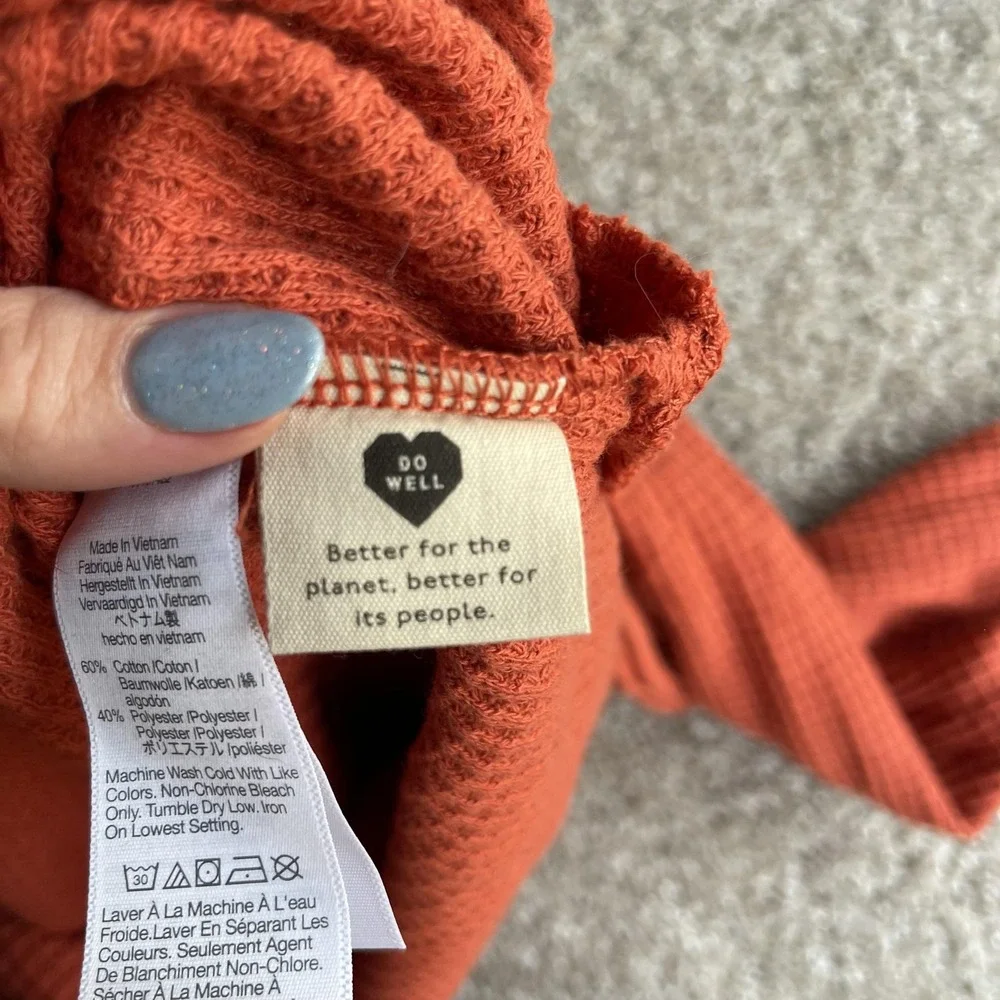 Madewell Sweater Womens Large Orange V Neck Waffle Knit Long Sleeve Pullover